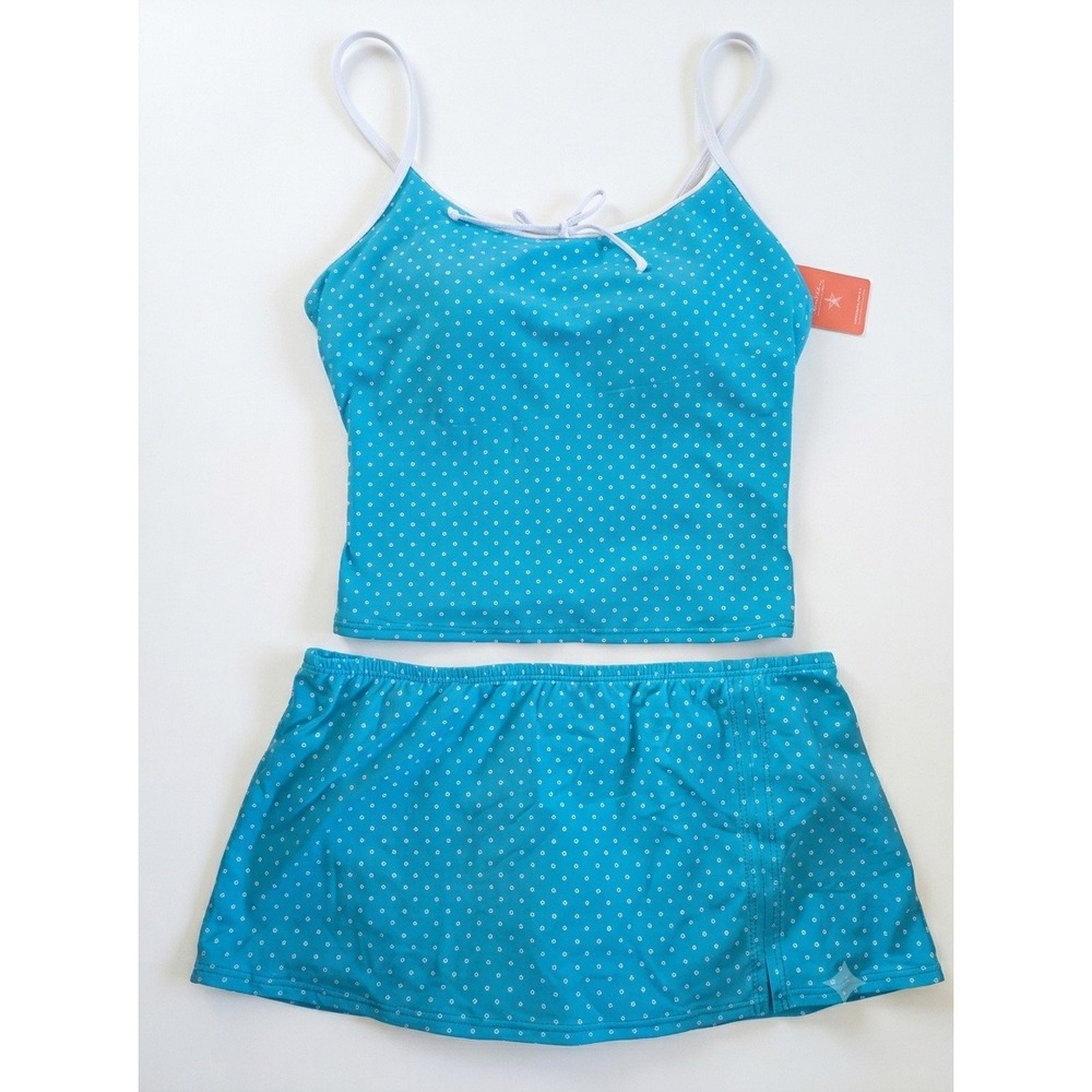 Lands End Teal Polka Dot Tankini Swimsuit Size 14